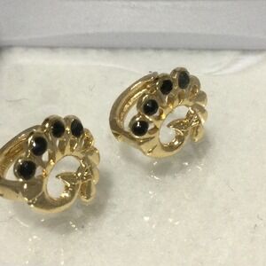 Laminated Gold Tone Hoop Earrings with‎ Black Accents Elegant Stylish Women